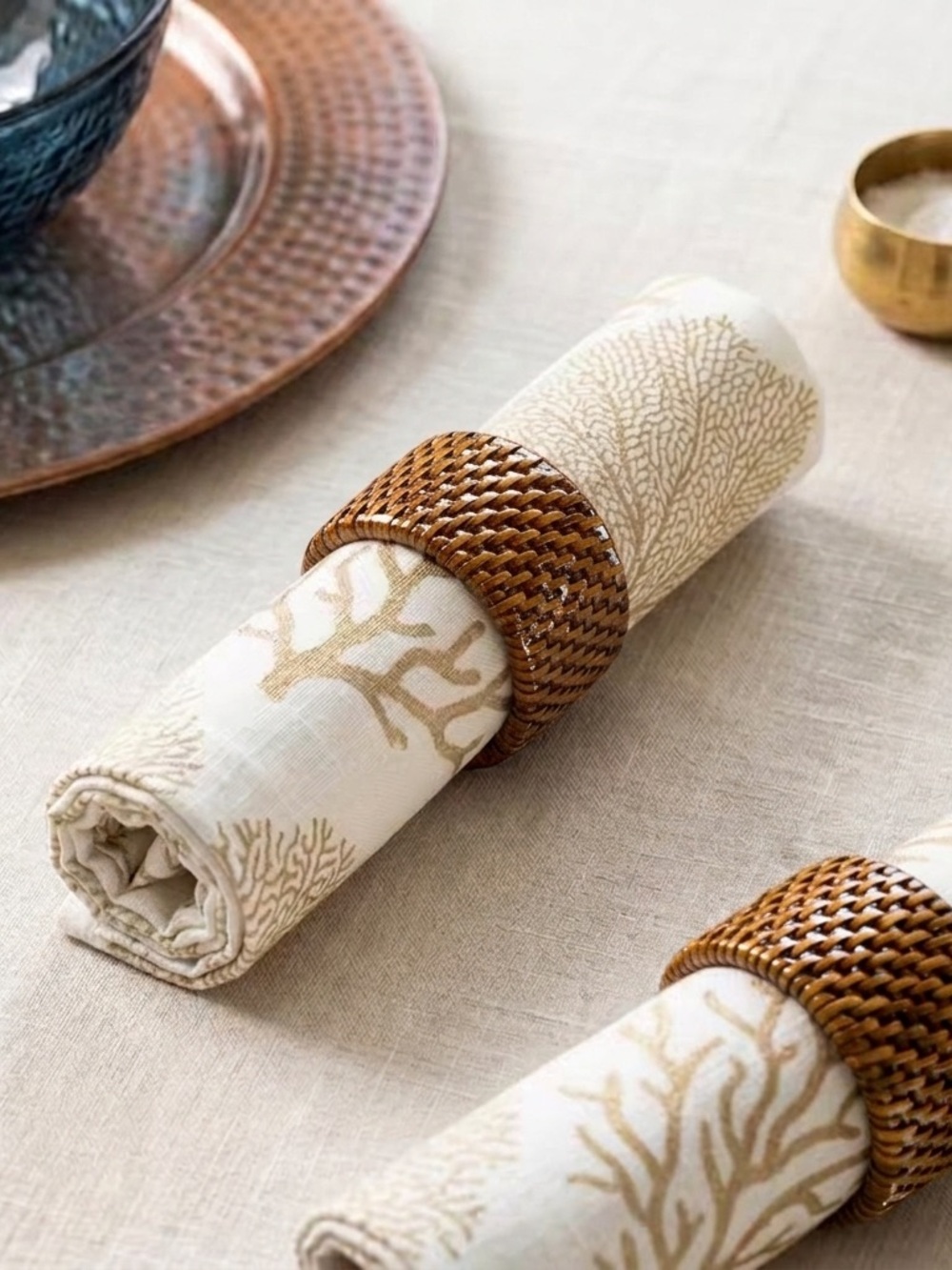 NWOT Handwoven Rattan Napkin Rings - Set of 4 - Boho Tablescape